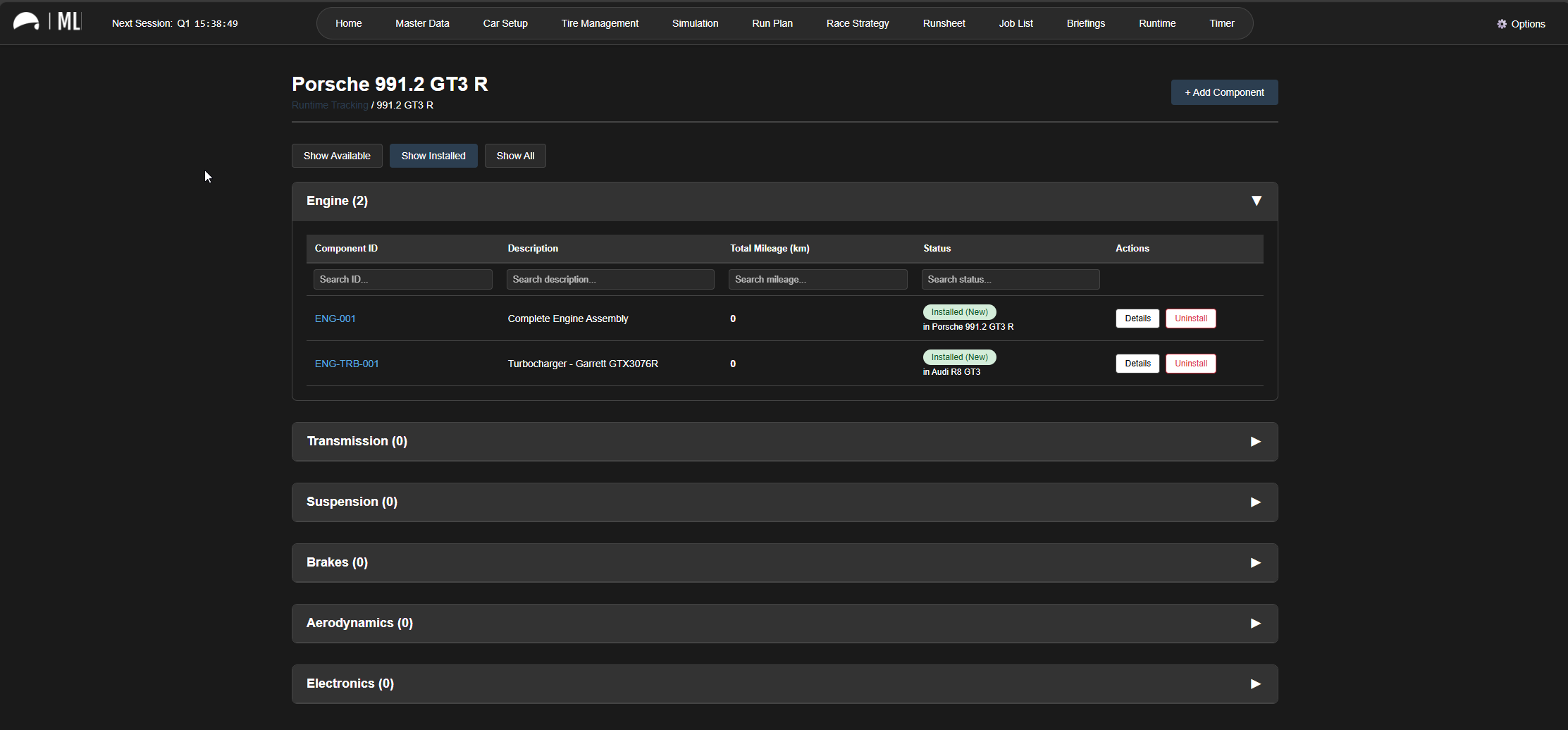Run time tracking and component lifecycle